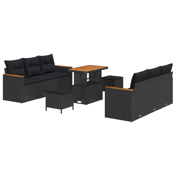 vidaXL Garten-Sofa-Set mit Kissen mit Speicher Schwarz Poly Rattan