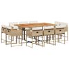 vidaXL 11-tlg. Garten-Essgruppe mit Kissen Beige Poly Rattan