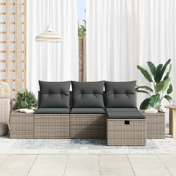 vidaXL Garten-Sofa-Set mit Kissen 4 pcs Grau Poly Rattan