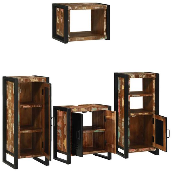 vidaXL Badezimmerm&ouml;bel-Set mit Regal 4 pcs Massives upgecyceltes Holz