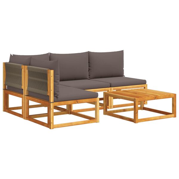 vidaXL 5-tlg. Gartensofa-Set mit Kissen Holz Akazie & Seil