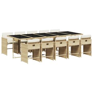 vidaXL 11-tlg. Garten-Essgruppe mit Kissen Beige Poly Rattan