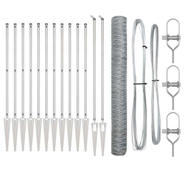 vidaXL Zaunpfosten Silber 25 x 1,4 m (36 mm Maschen) Stahl