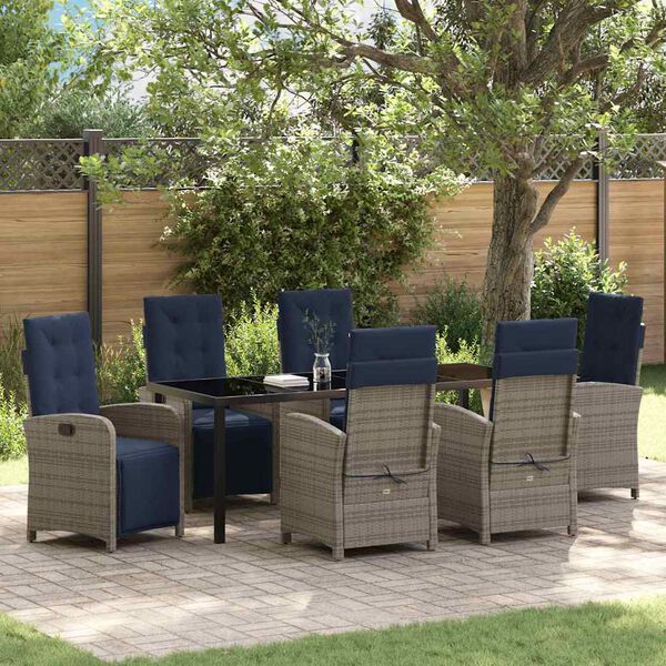 vidaXL Garten Essgruppe mit Kissen 7 pcs Grau Poly-Rattan