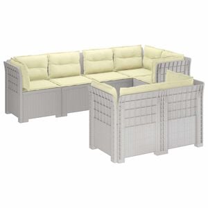 vidaXL 7-Sitzer Gartensofa mit Kissen Rattan-Look PP Wei&szlig;