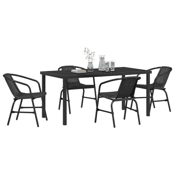 vidaXL Garten Essgruppe 5 pcs Schwarz Poly Rattan
