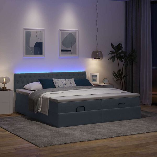vidaXL Ottoman-Bett mit Matratzen & LEDs Dunkelgrau 200x200 cm Samt