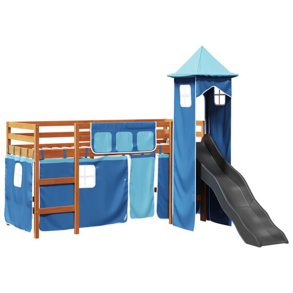 vidaXL Kinderhochbett mit Turm Blau 80x200 cm Massivholz Kiefer