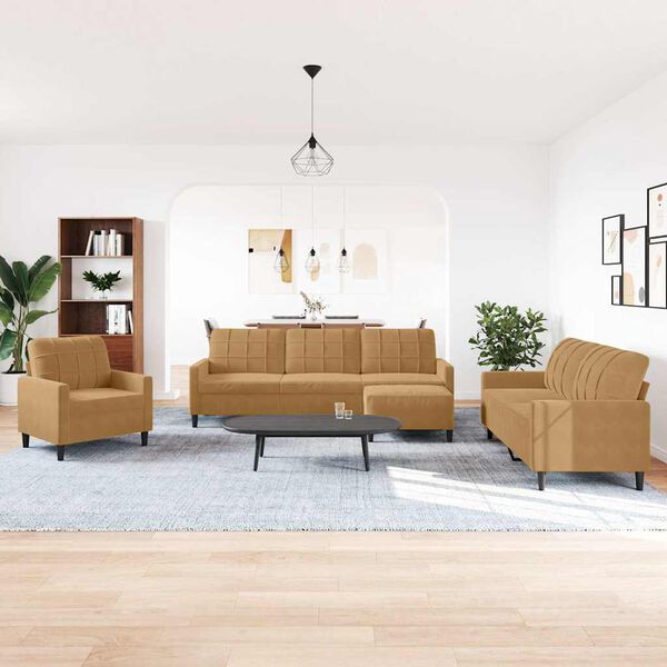 vidaXL 4-tlg. Sofagarnitur mit Kissen Braun Samt