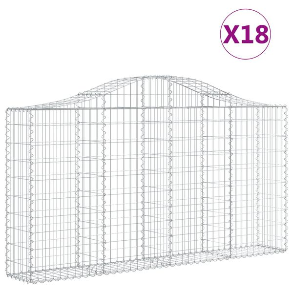 vidaXL Gabionen mit Hochbogen 18Stk. 200x30x100/120cm Verzinktes Eisen