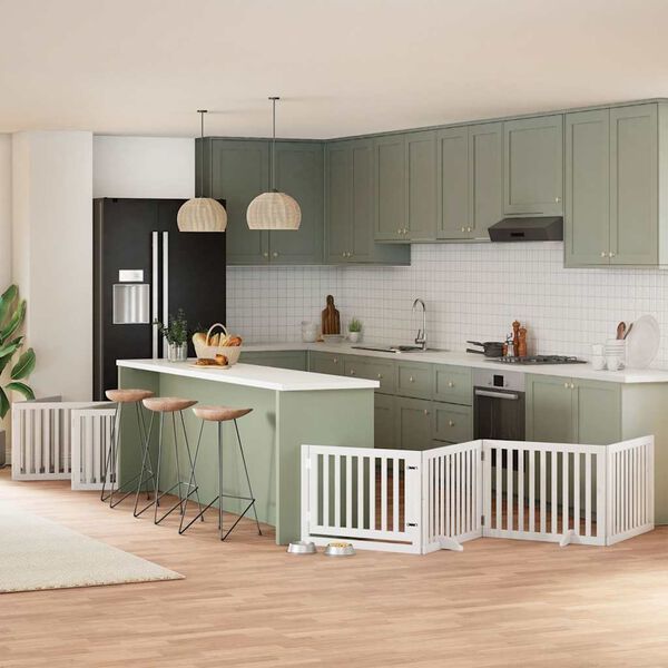 vidaXL 12-tlg. Hundetor mit T&uuml;r Faltbar Wei&szlig; 960 cm Pappelholz