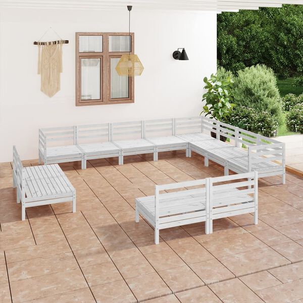 vidaXL 12-tlg. Garten-Lounge-Set Massivholz Kiefer Wei&szlig;