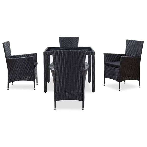 vidaXL 5-tlg. Garten-Essgruppe Poly Rattan Schwarz