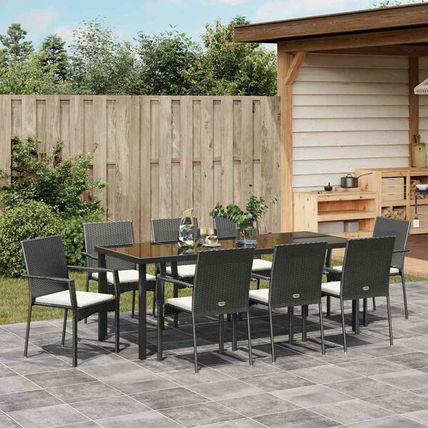 vidaXL Garten Essgruppe mit Kissen 9 pcs Schwarz Poly-Rattan