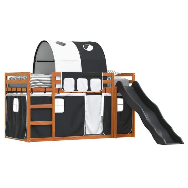vidaXL Etagenbett mit Rutsche und Gardinen Weiß und Schwarz 80x200 cm