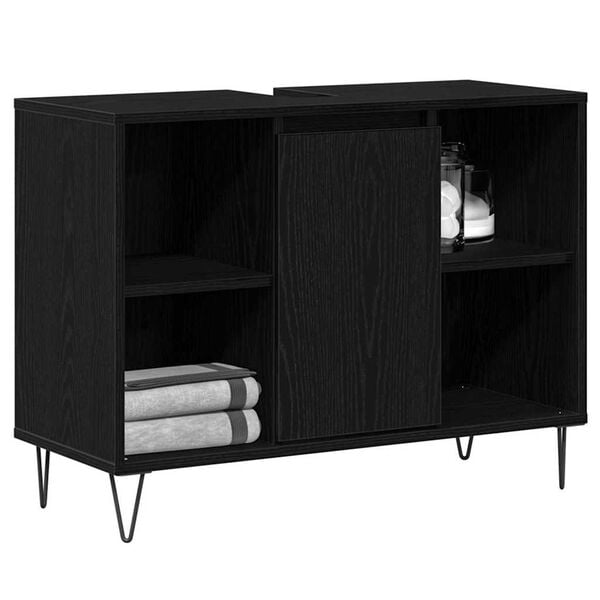 vidaXL Badezimmerschrank mit T&uuml;r Schwarz 80 x 33 x 60 cm Holzwerkstoff