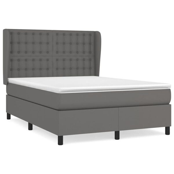 vidaXL Boxspringbett mit Matratze Grau 140x190 cm Kunstleder