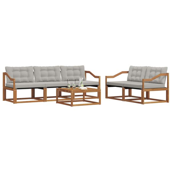 vidaXL Outdoor-Sofagarnitur mit Kissen 6 pcs Nat&uuml;rlich und Hellgrau