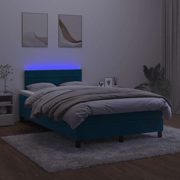 vidaXL Boxspringbett mit Matratze & LED Dunkelblau 120x200 cm Samt