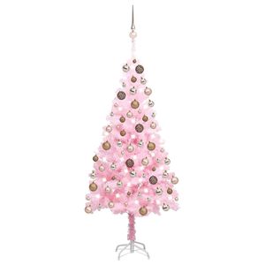 vidaXL K&uuml;nstlicher Weihnachtsbaum mit Beleuchtung & Kugeln Rosa 120cm