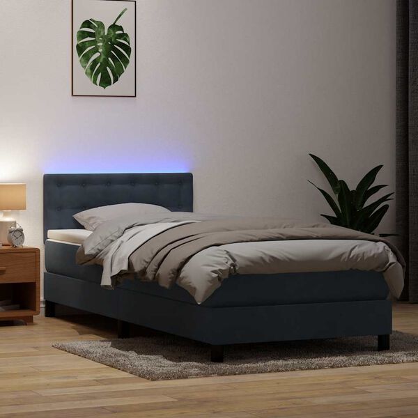 vidaXL Boxspringbett mit Matratze & LED Dunkelgrau 80x210 cm Samt