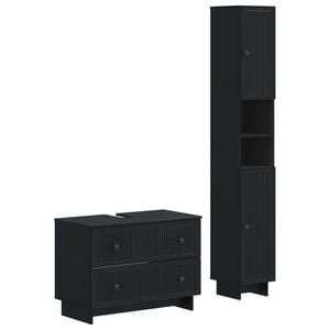 vidaXL 2-teiliges Badezimmer Schrank Set EDE Schwarz Holzwerkstoff