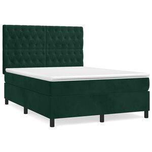 vidaXL Boxspringbett mit Matratze Dunkelgr&uuml;n 140x190 cm Samt