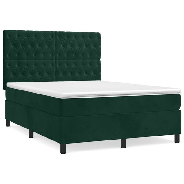 vidaXL Boxspringbett mit Matratze Dunkelgr&uuml;n 140x190 cm Samt