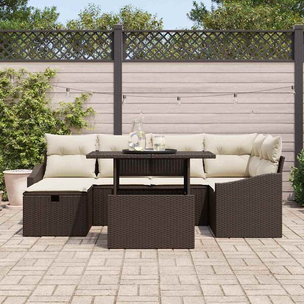 vidaXL Gartensofa-set mit Kissen 7 pcs Braun Poly-Rattan