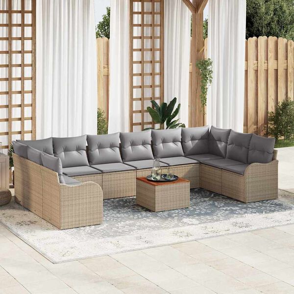 vidaXL Gartensofa-set 11 pcs Beige und Hellgrau Poly-Rattan