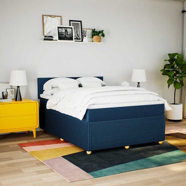 vidaXL Boxspringbett mit Matratze Blau 160x200 cm Stoff