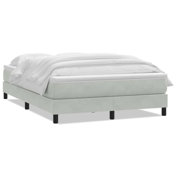 vidaXL Boxspringbett mit Matratze Hellgrau 160x220 cm Samt
