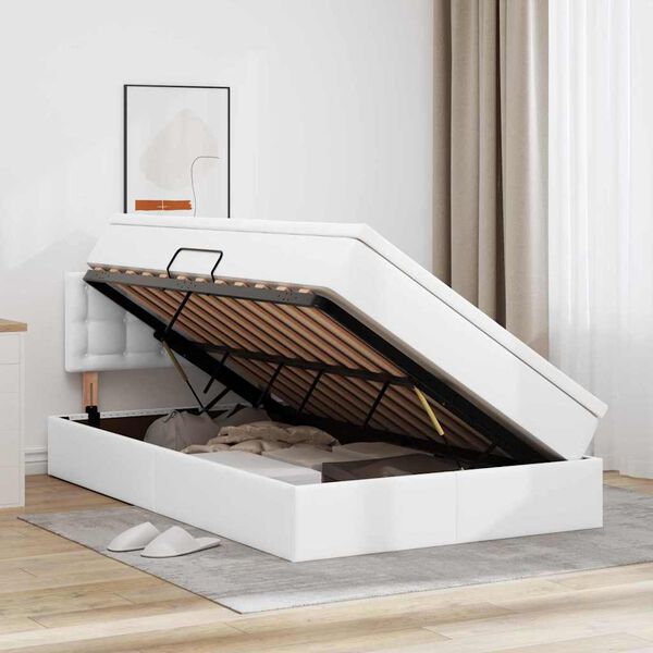 vidaXL Aufbewahrungsbett mit Matratze Wei&szlig; 120 x 190 cm Kunstleder