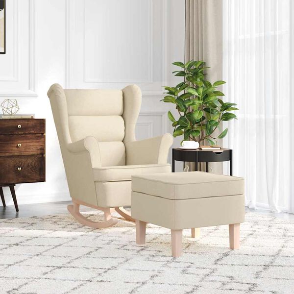 vidaXL Schaukelstuhl mit Fu&szlig;hocker Creme Stoff