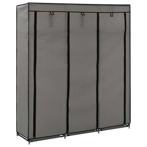 vidaXL Kleiderschrank mit F&auml;chern und Stangen Grau 150x45x175cm Stoff