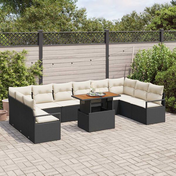 vidaXL Garten-Sofa-Set mit Speicher 11 pcs Schwarz Poly Rattan