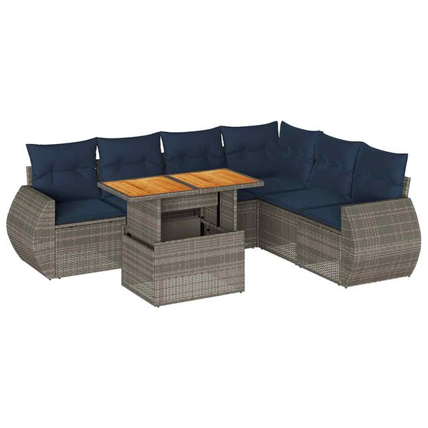 vidaXL 7-tlg. Garten-Sofagarnitur mit Kissen Grau Poly Rattan
