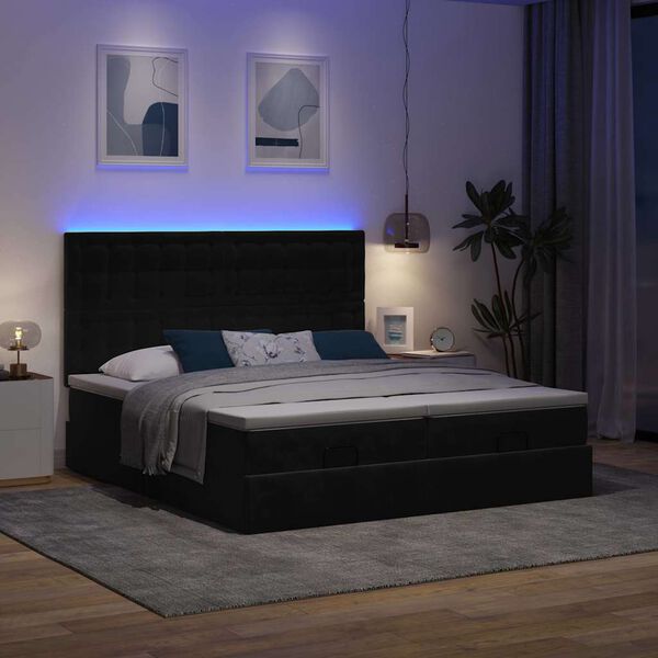 vidaXL Ottoman-Bett mit Matratzen & LEDs Schwarz 200x200 cm Samt