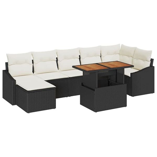 vidaXL Garten-Sofa-Set mit Speicher 8 pcs Schwarz Poly Rattan