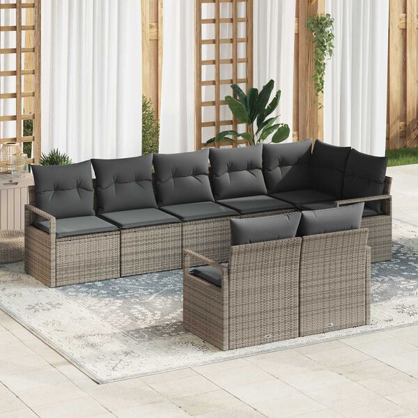 vidaXL Sofa Set mit Kissen 8 pcs Grau Poly Rattan