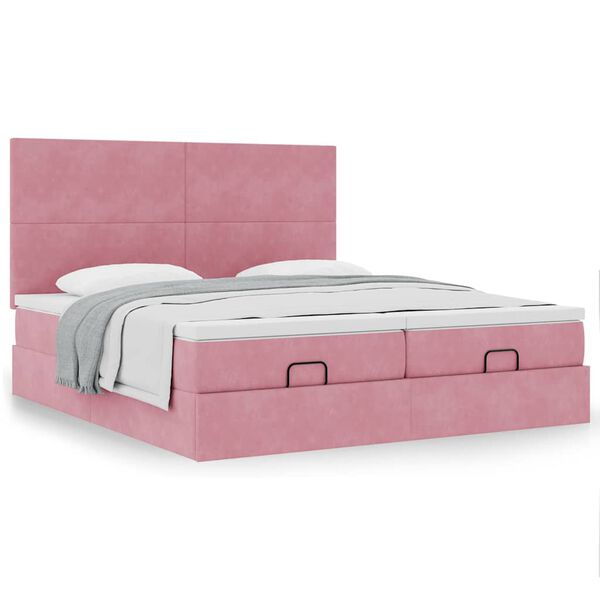 vidaXL Ottoman-Bett mit Matratzen Rosa 180x200 cm Samt