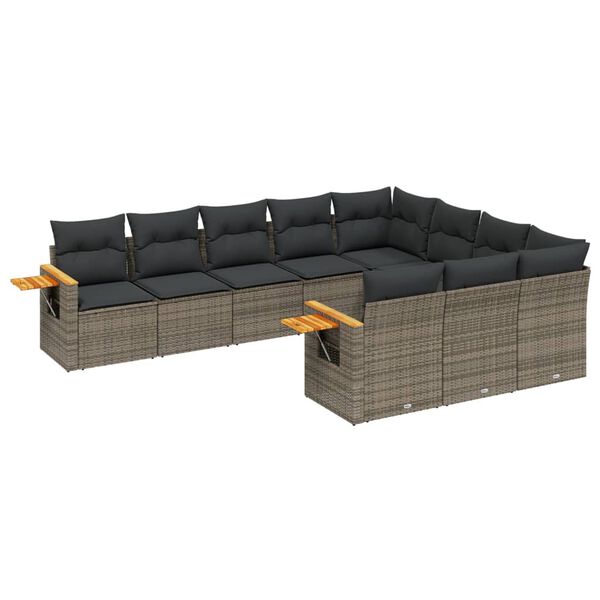 vidaXL 10-tlg. Garten-Sofagarnitur mit Kissen Grau Poly Rattan