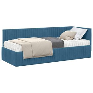 vidaXL Eckbettgestell mit Matratze mit Kopfteil 2 Stk. Blau Samt