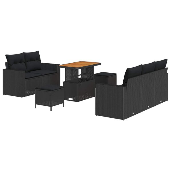 vidaXL Gartensofa-set mit Kissen 8 pcs Schwarz Poly-Rattan
