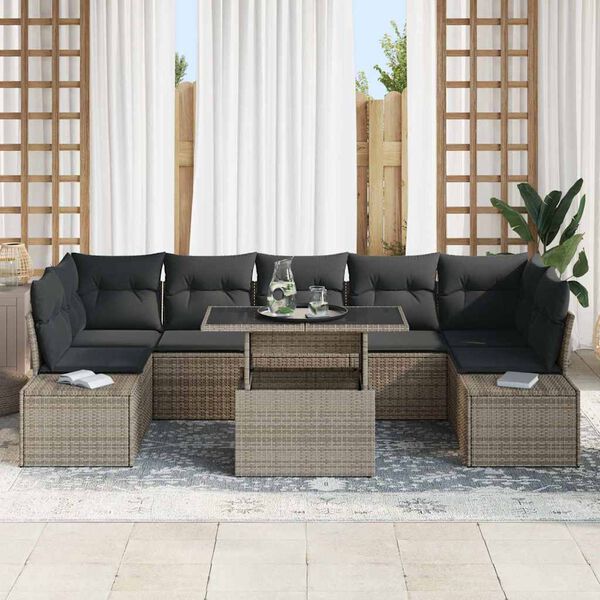 vidaXL Sofa Set mit Kissen 8 pcs Grau Poly-Rattan