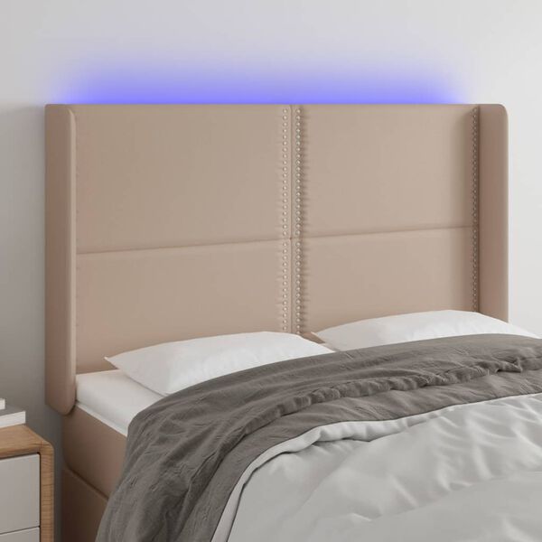 vidaXL LED Kopfteil Cappuccino-Braun 147x16x118/128cm Kunstleder