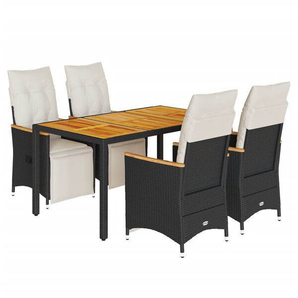 vidaXL 5-tlg. Garten-Bistro-Set mit Kissen Schwarz Poly Rattan