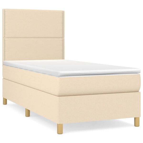 vidaXL Boxspringbett mit Matratze Creme 90x190 cm Stoff