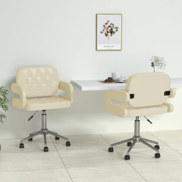 vidaXL Esszimmerst&uuml;hle 2 Stk. Drehbar Creme Kunstleder