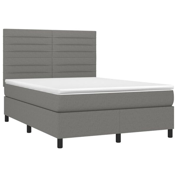 vidaXL Boxspringbett mit Matratze & LED Dunkelgrau 140x190 cm Stoff